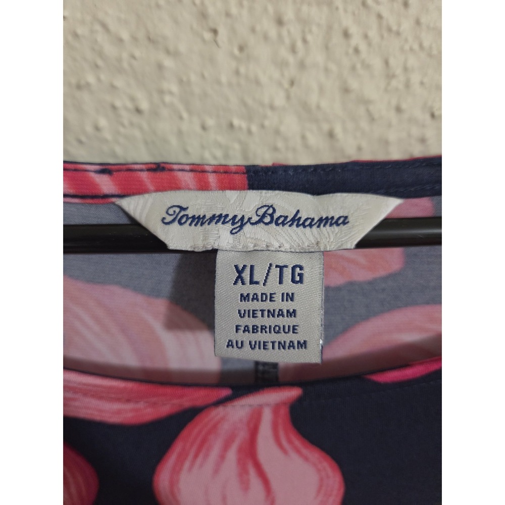 Tommy Bahama Dress XL Womens Navy Pink Floral Orchid Stretch Shift Knee Length - Picture 3 of 5